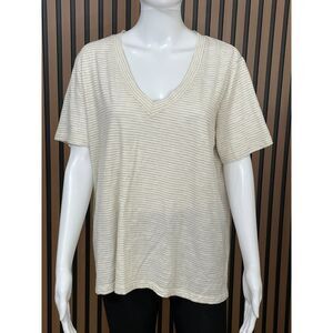 Marine Layer Boyfriend Women's L White Top Cotton T-Shirt Oversized Striped